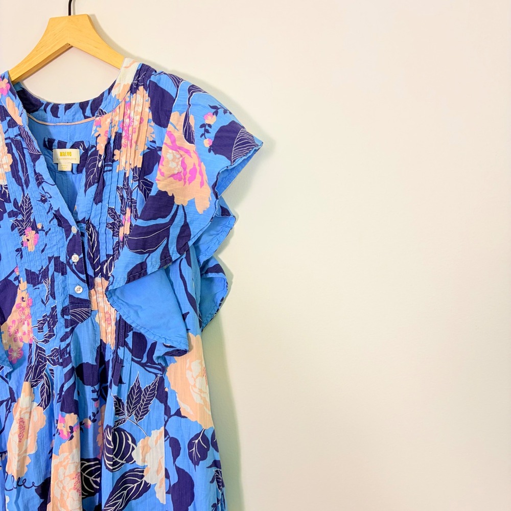 Maeve Anthropologie Cassandra Maxi Dress Blue Floral Flutter Sleeve Small - Picture 4 of 8